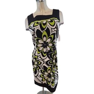 Dressbarn Size 8 Black and Green Floral Midi Dress